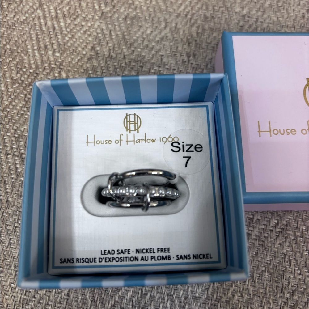 House of Harlow 1960 Silver Pearl-Accent Stacked Ring